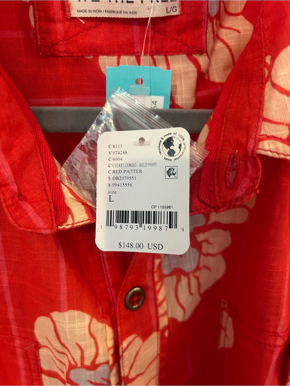 Free People We The Free Hidden Flower Camo Shirt NWT Red Floral Oversized Large - Picture 2 of 6